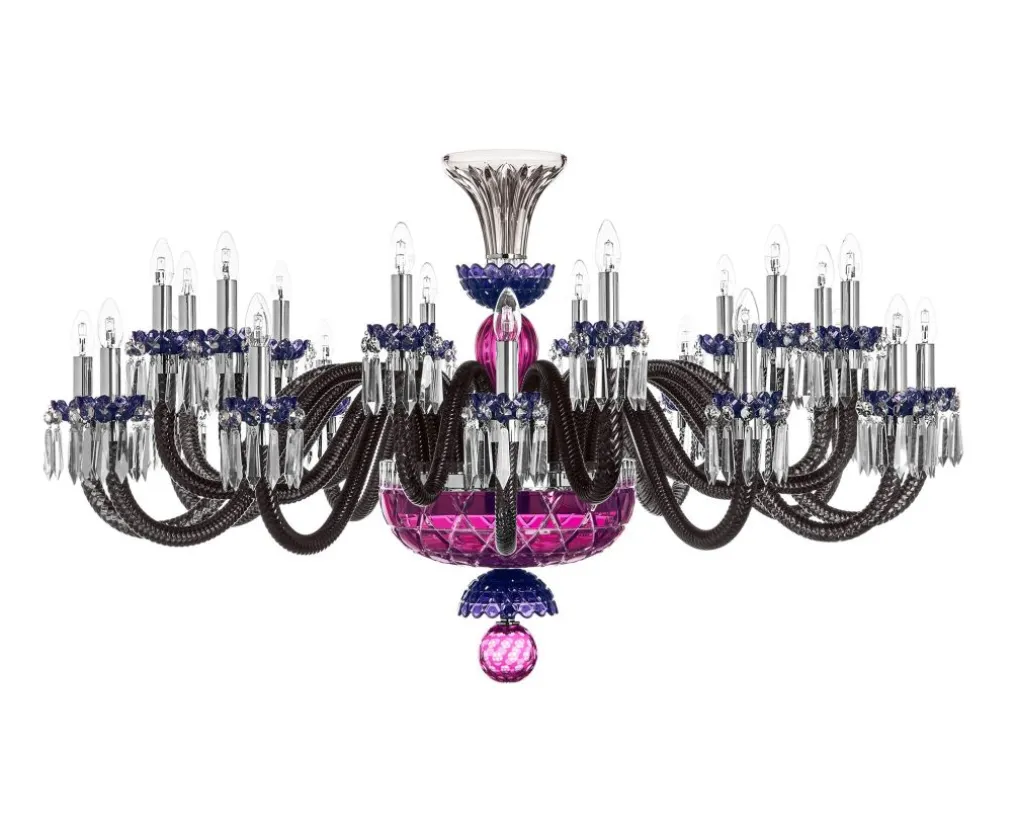 ARLEQUIN HORIZ 24L AMETHYST PURPLE F-GREY CHANDELIER