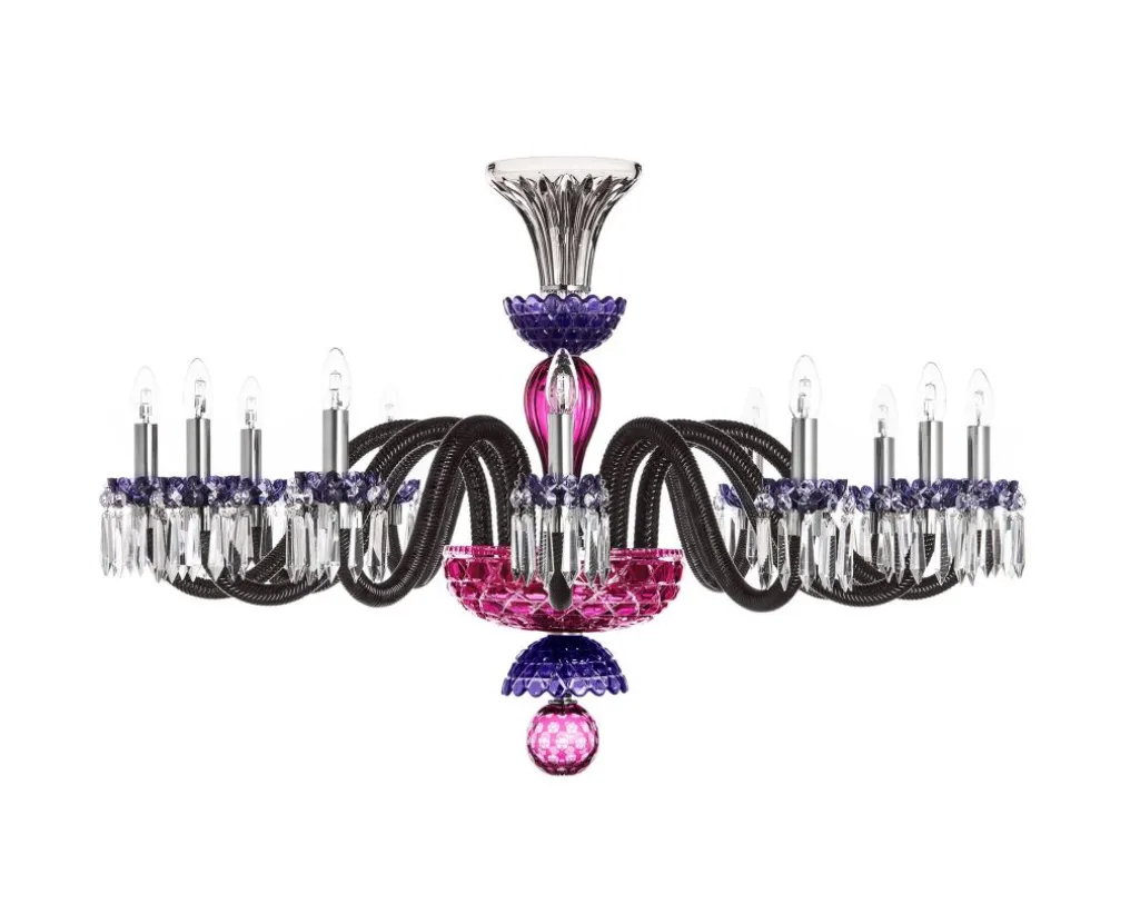 ARLEQUIN HORIZ 12L AMETHYST PURPLE F-GREY CHANDELIER