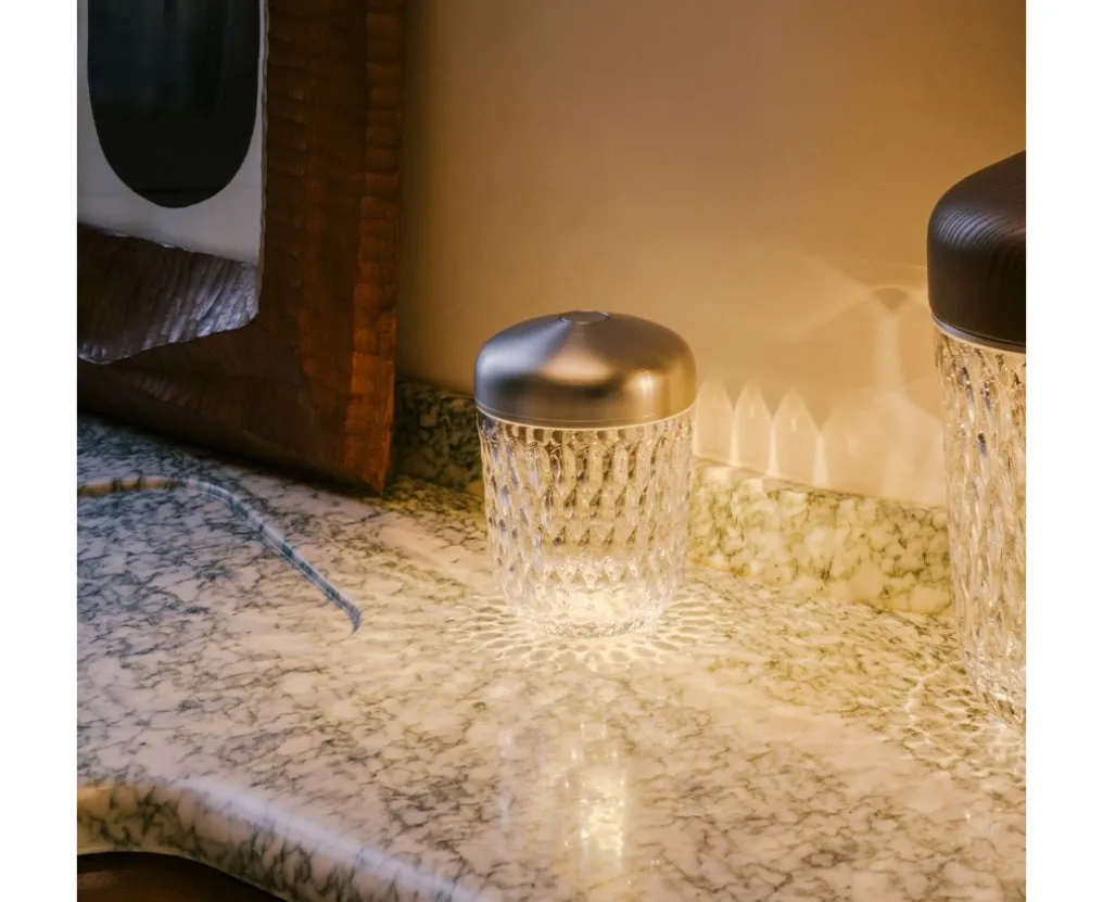 Silver-finished mini portable lamp: discover the Saint-Louis crystal lamp